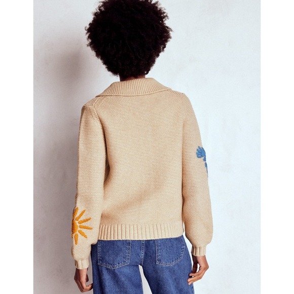 Boden Embroidered Collared Cardigan Medium Ecru Marl New With Tags - Picture 5 of 12